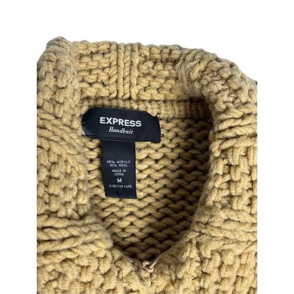 Express handknit camel wool blend chunky cardigan size M - Picture 6 of 8
